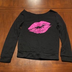 Pink Lips Black Sweatshirt